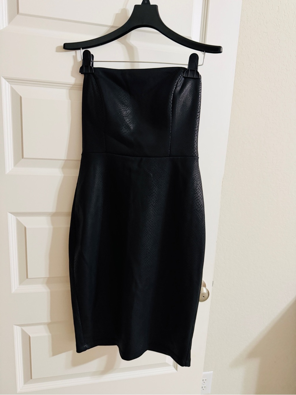 bebe Strapless Black Faux-Leather Sheath Dress